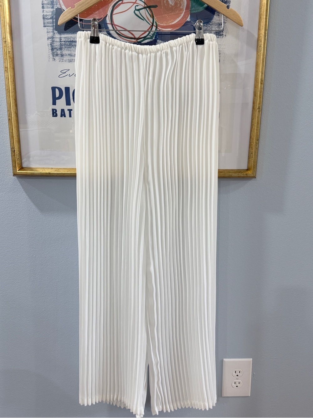 80s Micro Pleat Chiffon Wide Leg Pants Semi-Sheer White Palazzo Style
